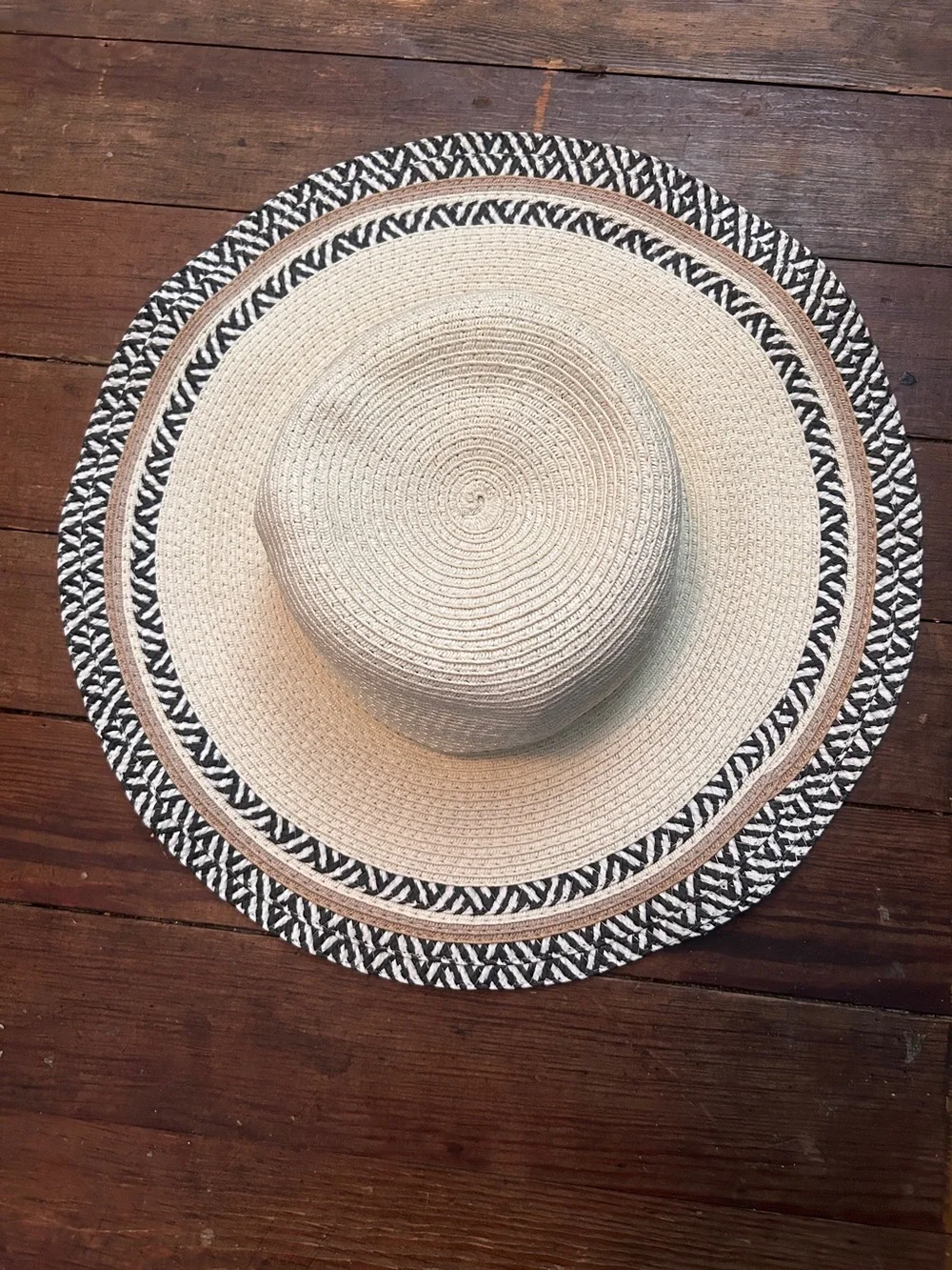Classic Straw Sun Hat with Black & Cream Trim